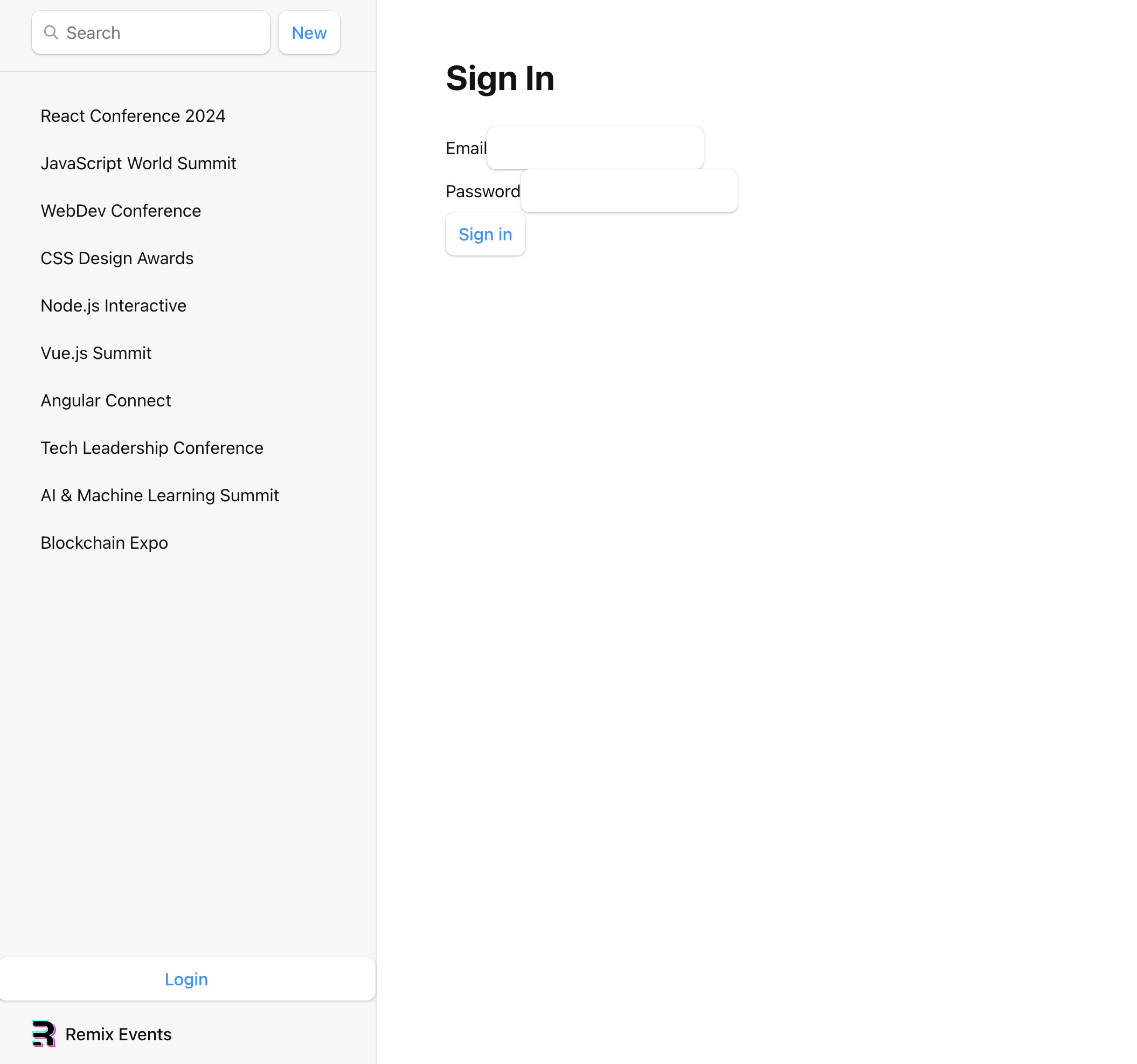 Remix login page