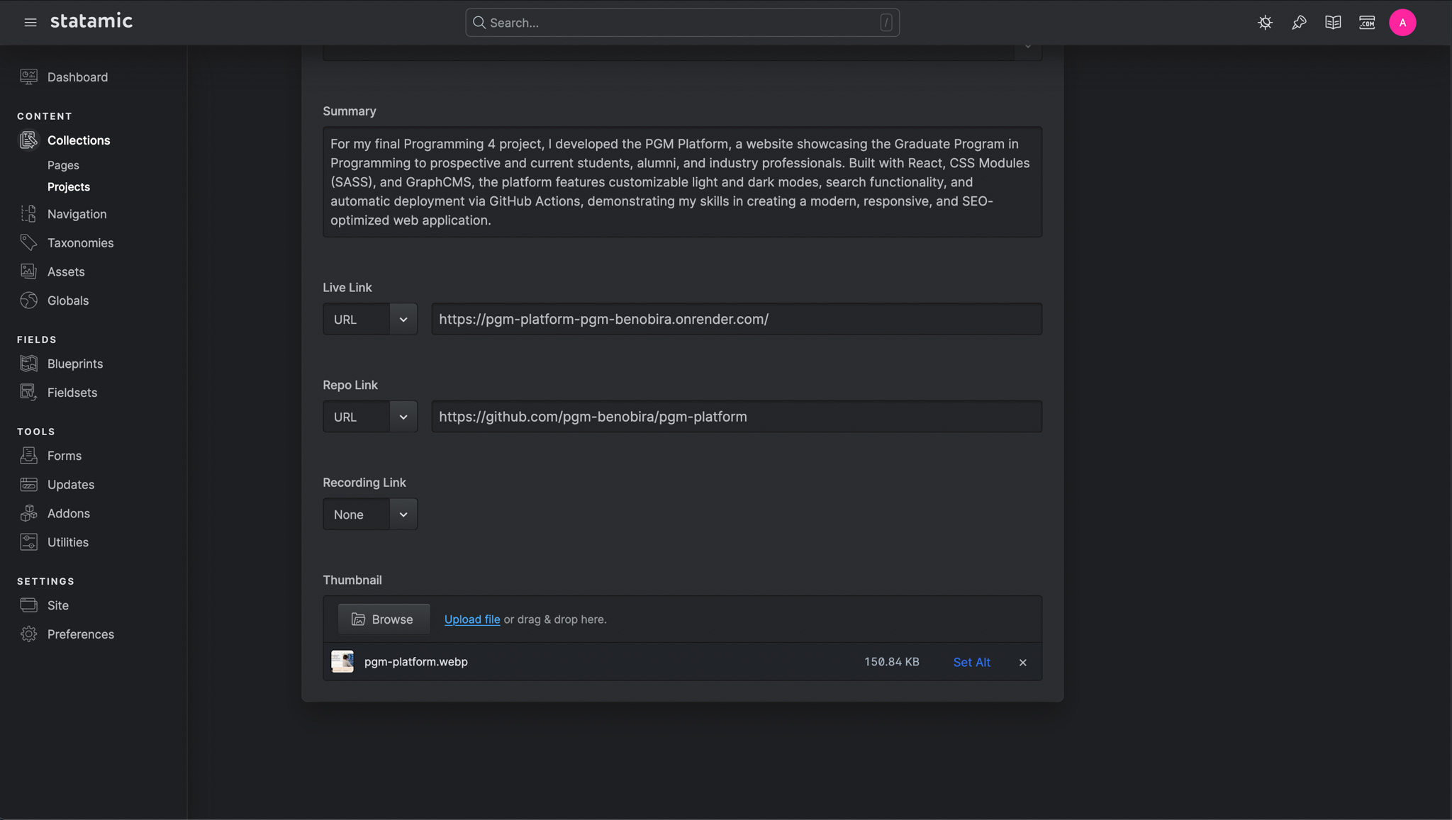 Screenshot of data for the first project part 2