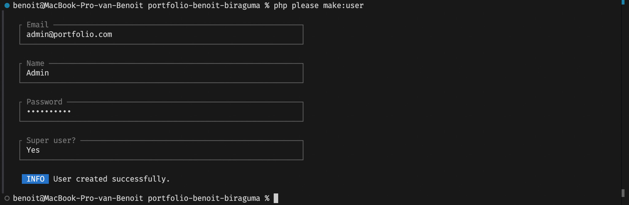 Screenshot of terminal showing the command execution