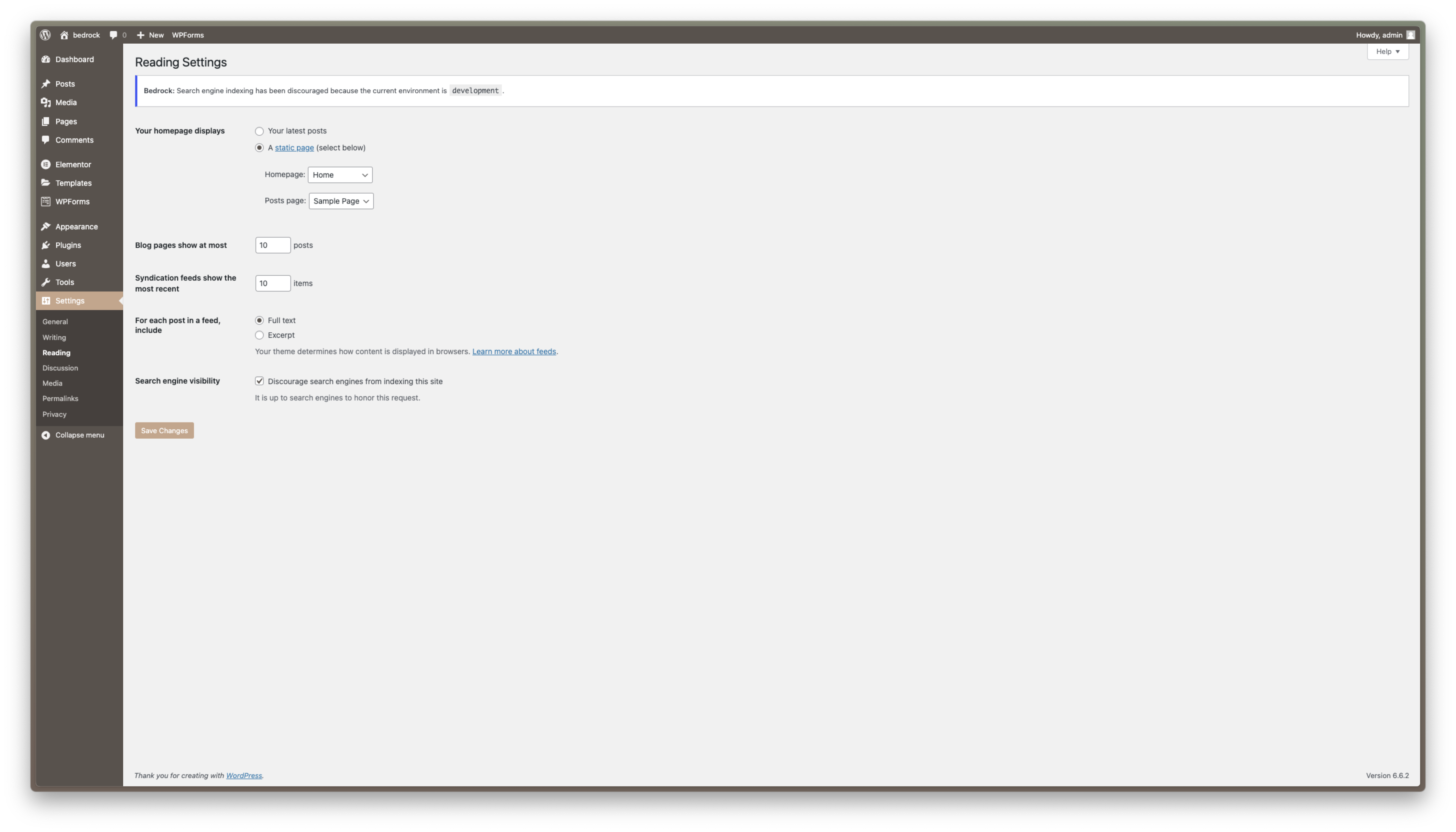 Static page settings